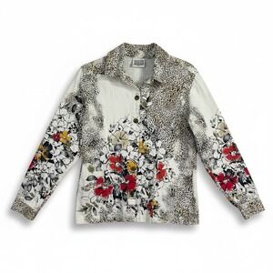 Chico's Design Button Up Shirt Women Size M White Floral Print Chicos size 1